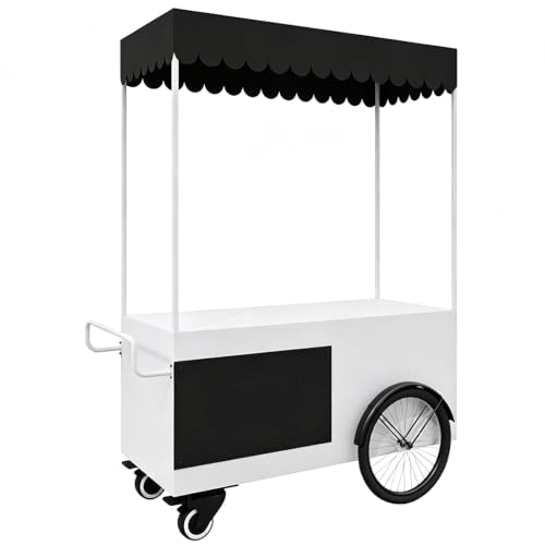Carrito de Vendedor Portátil de Acero Galvanizado con Capacidad de Carga de 300 Kg, Carro de Venta Móvil con Toldo de Tela Oxford y Amplio Espacio de Almacenamiento(White,120cm/37in)