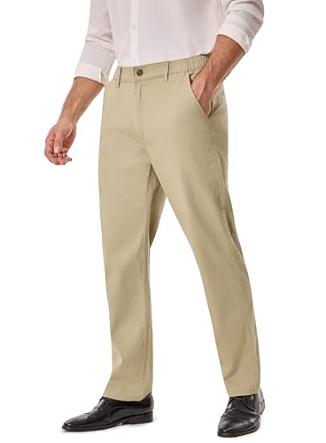 voeeron Men's Elastic Waist Pants Relaxed Fit Khaki Pants Wrinkle Resistant Flat Front Casual Pant2