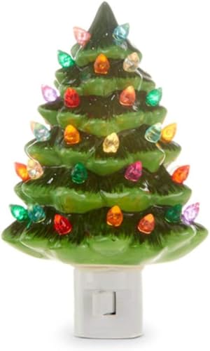 RAZ Imports Vintage Green Tree Night Light 6-inch Height Ceramic and Plastic Christmas Home Dcor