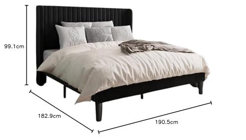 Image of Metal Upholstered Bed King Size Without Storage | Wooden King Size Cot with Headboard | Double Size Bed for Bedroom | Palang Furniture for Guest Room & Hotels, Black, (Black)