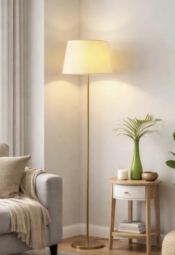 Image of ILLUMINE Furniture Golden Floor Lamp Standing Modern Lamp Shade for Living Room Corner, Home, Hotel, Office 12 Inches, 4Ft Height (Gold)