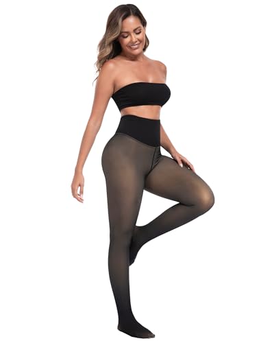 Image of CHRLEISURE Women's Fleece Lined Tights - Fake Sheer Warm Pantyhose Thick Winter Leggings