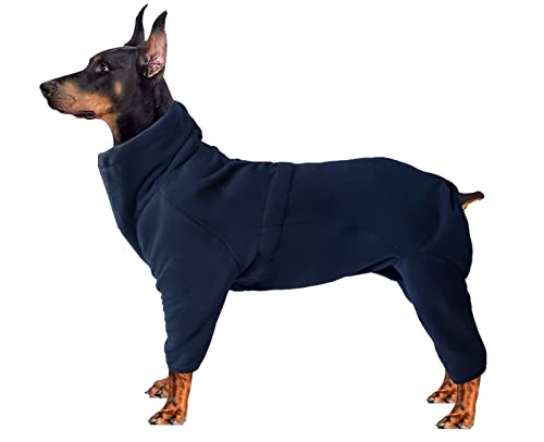 Gemütlicher Polarfleece-Mantel für Hunde, Ganzkörperjacke mit vier Beinen, verstellbarer Overall mit Reißverschluss, Winterkleidung, ideal für Haustiere, mittelgroße und große Hunde, Marineblau-S