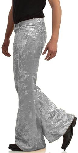 Image of Men's Velvet Relaxed Vintage 60s 70s Bell Bottom Stretch Fit Classic Comfort Flared Flares Retro Leg Disco Pants
