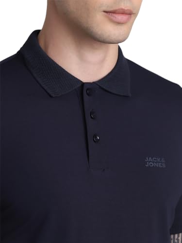 Image of JACK & JONES Men's Cotton Solid Slim Fit Polo T-Shirt