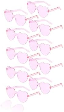 Pink Heart Shaped Glasses, 10 Pack Rimless Retro Sunglasses, Lightweight Frameless Design for Daily Wear, Birthday Party Favors, Cosplay & Festival Accessories