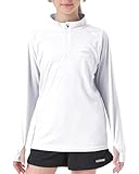 VEOBIKE Girls Long Sleeve Shirts Quick Dry Athletic Tops SPF50+ Performance Tees for Youth Quarter Zip Pullover Sweatshirts