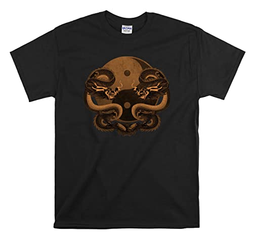 T-shirt Dragon Yin Yang avec imprimé mythologique de haute précision noir taille M