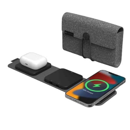 ZAGG Mophie Snap+ Cargador inalámbrico 3 en 1 con adaptador Europa, dispositivos compatibles con Qi, carga rápida, fácil de viajar, plegable, 5 15 W de potencia, negro