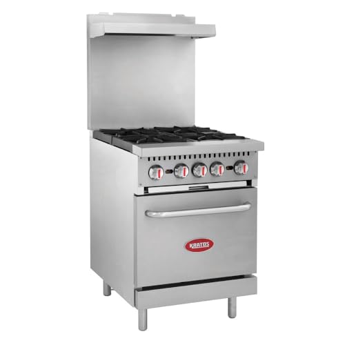 Comparison: Best Commercial Ranges For Restaurants 6 Kratos 24" Wide Commercial Gas Range with Four Burners and Standard Oven, Stainless Steel Range for Restaurants, 150,000 Total BTU, Liquid Propane (29Y-043-LP)