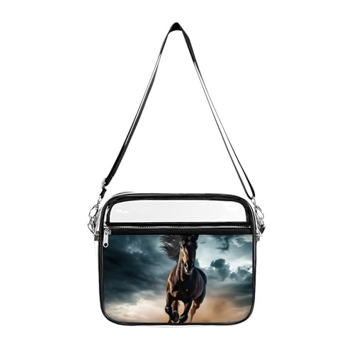 Wild Stallion in Dust Horse Large Crossbody Bag Clear Stadium Bag Anti-Theft Side Shoulder Bags Messenger Bag with 2 Compartments