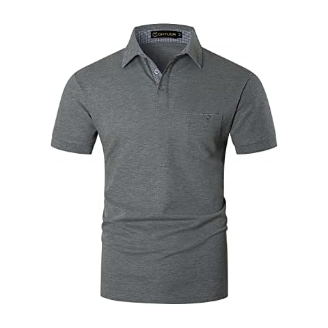 GHYUGR Mens Casual Short Sleeve Polos with Fashion Plaid Splice Collar Polo Shirts,Grey,L Cover