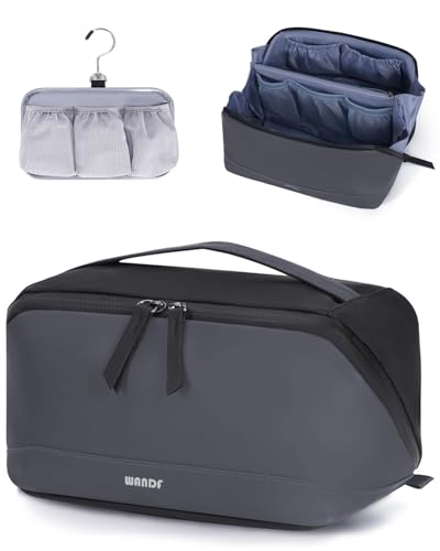 Image of WANDF PU Leather Toiletry Bag for Men, Dopp Kit with Hanging Pouch