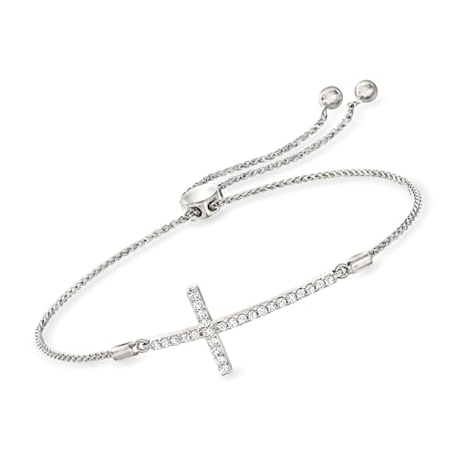 Ross-Simons 0.33 ct. t.w. Diamond Cross Bolo Bracelet in Sterling Silver