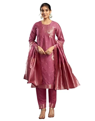 Image of SIRIL Women's Rayon Viscose Banarasi Jacquard Zari Woven Straight Kurta Pant with Dupatta Set