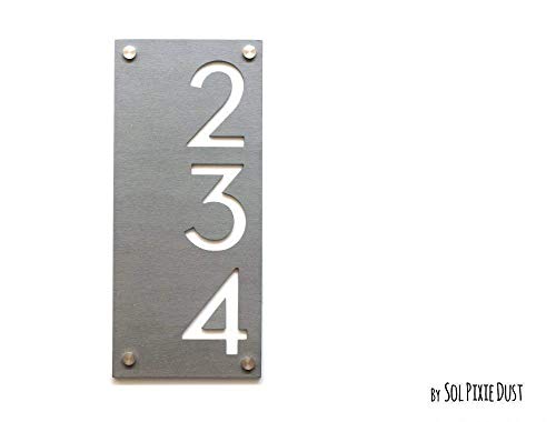 Modern House Numbers, Concrete with White Acrylic - Vertical - Contemporary Home Address -Sign Plaque - Door Number