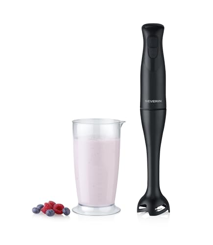 Severin Batidora de mano con vaso mezclador de 700 ml, para triturar y picar, brazo batidor extraíble, botón turbo, 2 cuchillas, mango antideslizante, para batir y licuar, 350 W, color negro, SM 3761