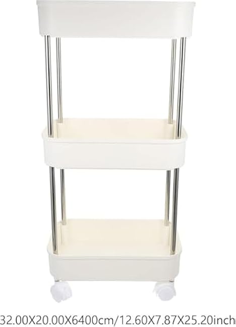 Slim Rolling Kitchen Trolley ¨C Multi-Layer Mobile Storage Cart with Wheels, Plastic Utility Rack for Fruits, Kitchen & Office Use(Color:White)-i1Ug0pKI