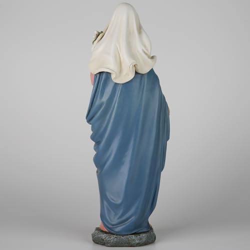 Blessed Mother Statue - 14 Inch Saint Mary Holding Lilies Figure Elegant Home Decor, Hand Painted Madonna Virgin Mary Statue Renaissance Collection