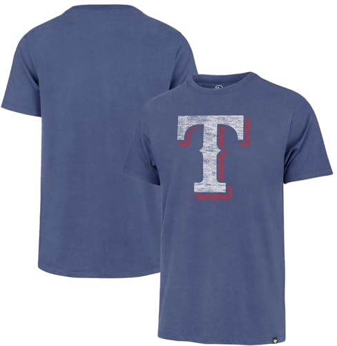 47 Brand MLB Men's Team Color Distressed Imprint Primary Logo Short Sleeve Baseball T-Shirt - Texas Rangers - Blue - X-Large
