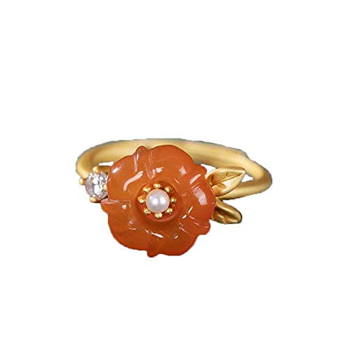 Bague en argent 925 plaqué or et bague agate rouge du sud style vintage pour femme