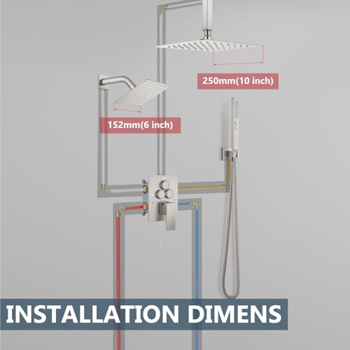 Aolemi Ceiling Shower Faucet Set System Dual Head 10&6 Inch Brushed Nickel by Aolemi - Used condition - Image 9