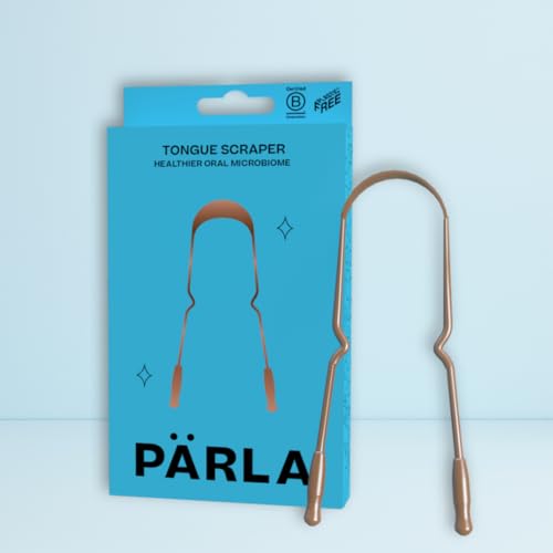 PÄRLA Copper Tongue Scraper for Adults Durable Metal Tongue Scraper for Fresh Breath & Oral Hygiene Dental Scraper Self Care Tool for Mouth Cleaning & Travel Kits