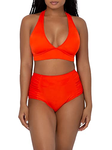 Smart & Sexy Womens High-Waisted With Side Ruching Bikini Bottoms, Hot Fire, Medium Us #TOP3