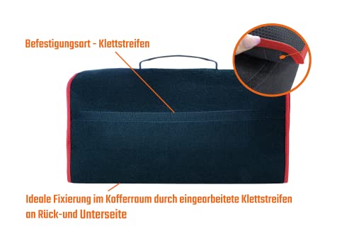 L & P Car Design Kofferraumtasche Organizer Autotasche Auto Kofferraum KFZ Tasche Toolbag Aufbewahrungstasche mit Klettverschluss (Schwarz rot)