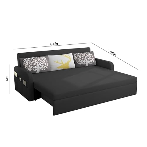 Image of Casaliving Leymour 3 Seater Sofa Cum Bed for Living Room (Black Colour Fabric) Premium Fabric Sofa
