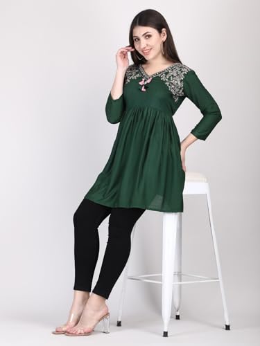 Image of VOMIRA Women Rayon Cotton Short Kurti Embroiderd Straight Kurta Women's Tunic Tops