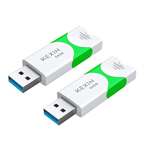 KEXIN Memoria USB 64GB Pendrive USB 3.0 Llave Drives 64GB Alta Velocidad USB Flash Drive 2 Unidades,USB 3.0 Pendrive Verde Cover