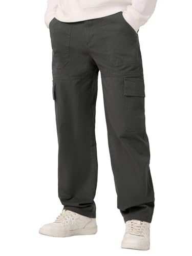 Image of The Souled Store Cargo: Men and Boys Buttoned Waist Solid Cotton Twill Lightweight Stretchable Multi Pocket Everyday Straight Fit Cargo Pants