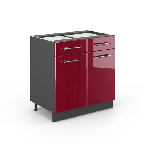 Vicco Meuble Cuisine Fame-Line, Rouge Bordeaux Haute Brillance, 80cm sans PT, à Combiner avec d'autres modules de la série Fame-Line