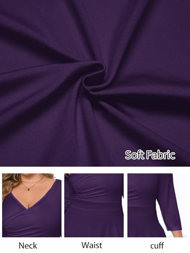 Image of Plus Size Dresses for Women A-Line V-Neck Swing Flowy 3 /4 Sleeve | 3 /4 sleeve,v neck,pockets,casual,cocktail,wedding,holiday,home,work,date party,vacation,outdoor