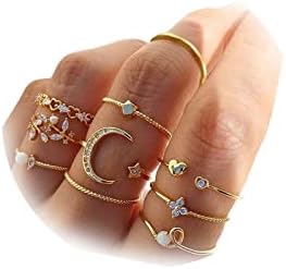 HUASAI Gold Stacking Rings for Women Butterfly Knuckle Rings Snake Rings Moon Star Rings Heart Stacking Rings for Girls(Moon Star Ring Set)