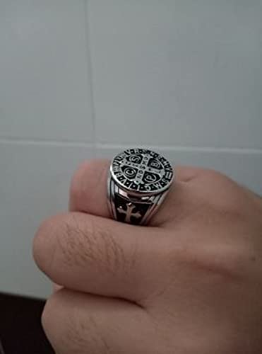 Anel São Bento Masculino De Aço Inox Templário Cristão Vintage (34)