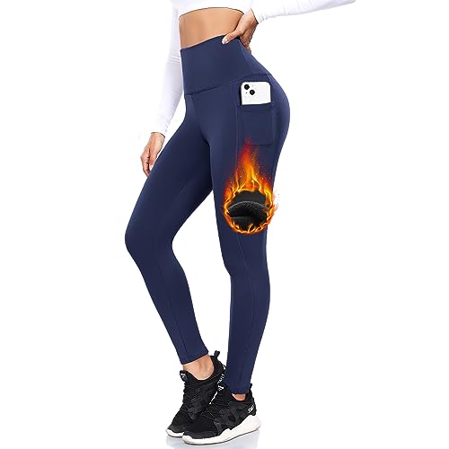 ACTINPUT Leggings Donna Invernali - Vita Alta Leggins Sportivi Yoga Termici con Tasche, Pantaloni Felpati per l'inverno