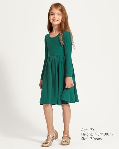 Image of Stelle Long Sleeve Girls Dress Toddler Dresses Skater Twirl Cotton A-Line Dress for School Casual | Criss Cross Back,Crew Neck,High Waist,Spinny Swing,Stretchable,Spring Fall Winter,Casual School Birthday Dance
