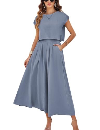 Image of Mingzhu Womens 2 Piece Outfits Skirt Set Summer Casual Cap Sleeve Crop Tops Maxi Dress Sets with Pockets