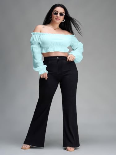 Image of Miss Chase A+ Women's Wide-Leg High Rise Regular-Length Stretchable Denim Jeans