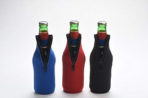 Beer Bottle Sleeves- Set Of 6 Multi Color Zipper Coolies With Funny Quotes - Thick Neoprene - Fully Stitched, Non-Glued Base - Thermosuit Cooler + Bottle Opener - Trendy & Awesome Any Occas. Gift #3Fq #TOP3