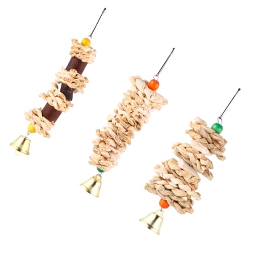 DOITOOL 3pcs Parrot Chewing Set with Natural Wood, Cuttlebone Grass, Calcium Supplement Bite Plaything for Birds Cage Enrichment