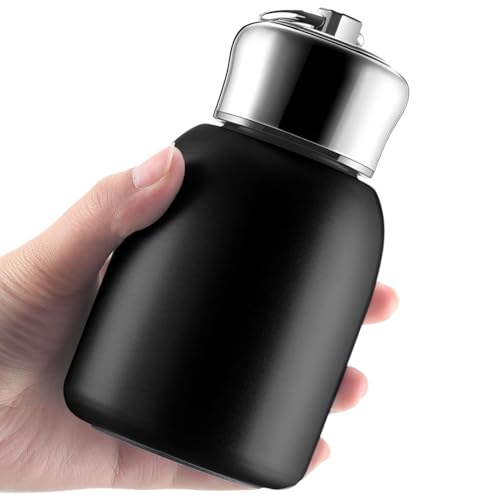 Image of Mini Stainless Steel Vacuum Insulated Water Bottle, 300ml, Black, Leakproof, Hot and Cold, with Keyring Cap (Black)
