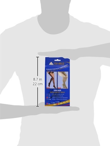 Image of ITA-MED Microfiber Thigh Highs - Compression (25-35 mmHg): H-306(2), 2 Count, Medium, Beige /Black