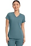 Med Couture Women's V-Neck Scrub Top, Modern Fit Tuck-in Top with Stretchy Rib-Knit Shoulders and Chest Pocket - MC7448, S, B