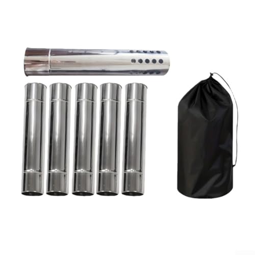 Hasaller Fornello a legna da campeggio con tubo per tenda cabine cucina all'aperto 5 x 30 tubi in acciaio inox con parascintille diametro 6 cm argento