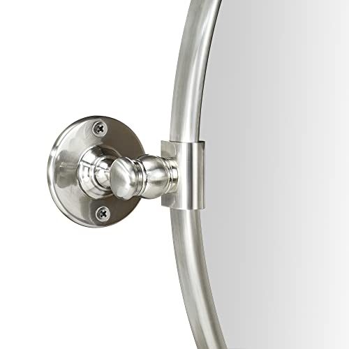 Image of Round Pivot Bathroom Mirror Brushed Nickel Circle Metal Framed Tilting Vanity Mirrors for Wall, Overall 27.98 x 24 inches (Mirrror 24 x 24 inches)