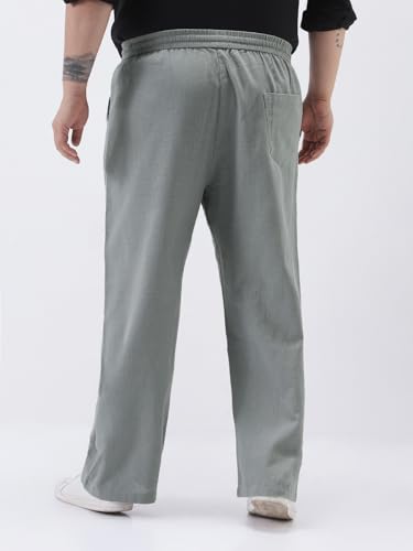 Image of Urbano Plus Men's Loose Fit Solid Linen Blend Trousers Non-Stretchable