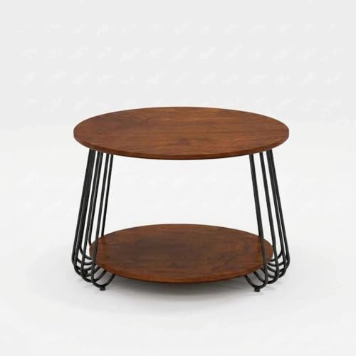 Image of Al Hama end Tables for The Living Room with a Metal-Framed Sofa Table and Modern Side Tables with Two Tiers in a Tea Marble Pattern (Black Brown)